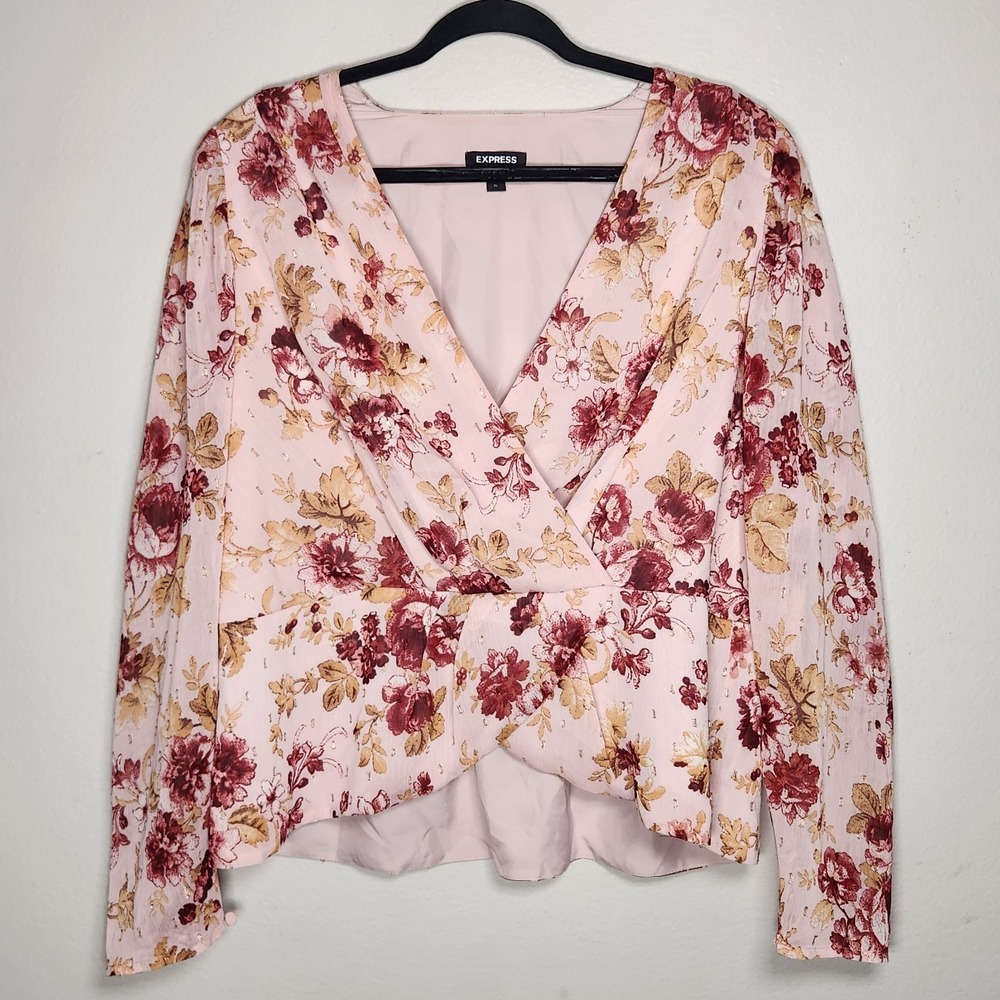Express Womens XL Blush Pink Parisian Romantic Floral Top Coquette Cottagecore